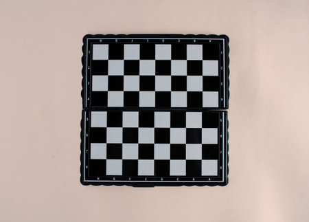 Chess board isolated on a white background. Top view, flat layの写真素材