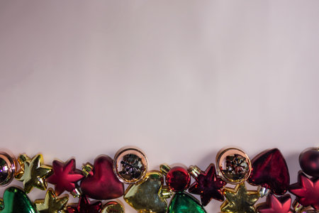 Christmas decoration on white background with copy space for text. Top view.の写真素材