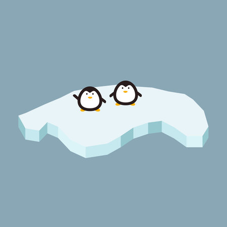 Cute Penguins on Glacial Ice Floe Vector Illustrationのイラスト素材