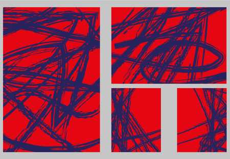 Abstract expressive background with blue chaotic lines on redのイラスト素材