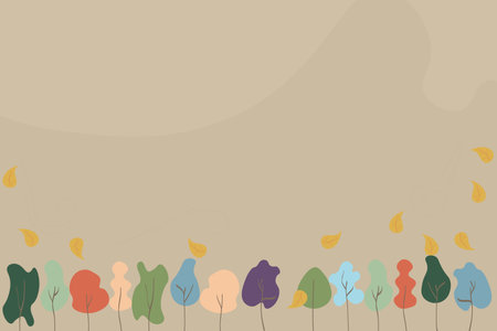 Autumn Minimal Landscape â Flat Trees and Falling Leaves Backgroundのイラスト素材