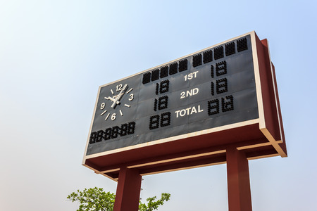 football scoreboard with blue sky in summerの写真素材