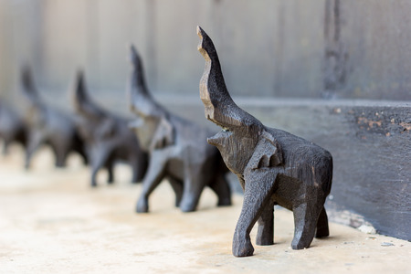 black elephants made from woodの写真素材