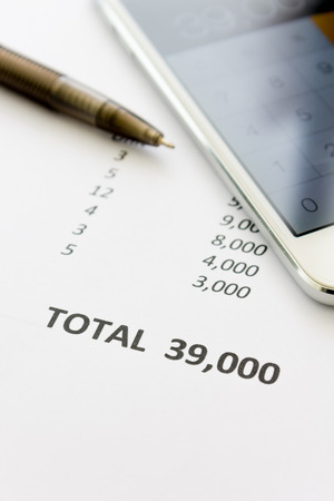 Close up of  document total priceの写真素材