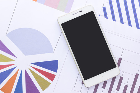 Business concept, data analyzing with smartphoneの写真素材