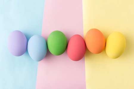 pastel easter eggs in top viewの写真素材