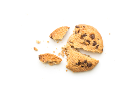 homemade chocolate chip cookies on white background in top viewの写真素材