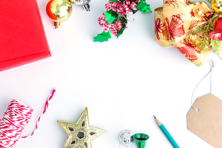 christmas background in top view with copy spaceの写真素材