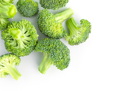 fresh broccoli on white in top viewの写真素材