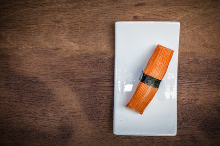 Sushi on wooden backgroundの写真素材