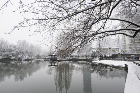 Snow scenery in Hefei Lord Bao Parkの写真素材