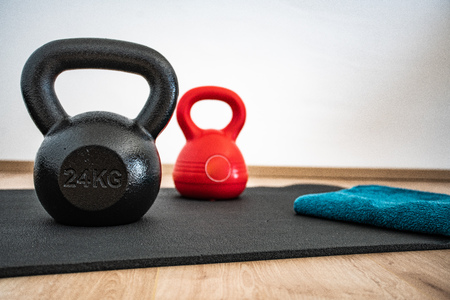 Kettlebell training with backgroundの写真素材