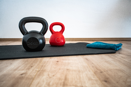 Kettlebell training with backgroundの写真素材