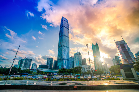 shenzhen City morning sceneのeditorial素材