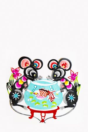  rat,   color paper cutting .Chinese zodiac animals.の写真素材