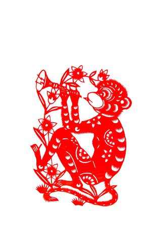 monkey, paper cutting Chinese Zodiac.These paper cutting show that Chinese Zodiac, such as rat, ox, tiger.の写真素材