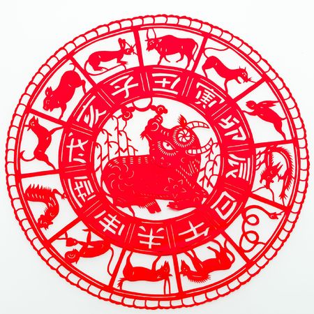 ox,The paper cutting. The Chinese Zodiac.の写真素材