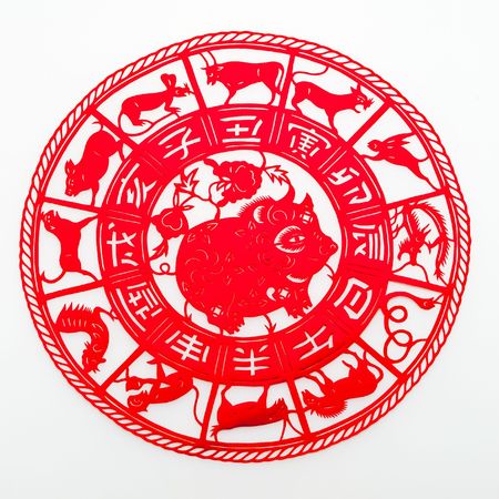 pig, The paper cutting. The Chinese Zodiac.の写真素材