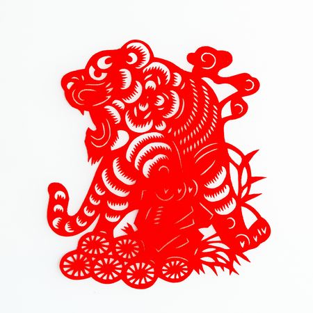 tiger,This is a picture of the Chinese paper cutting. Paper-cutting is one of the traditional Chinese arts and crafts.の写真素材