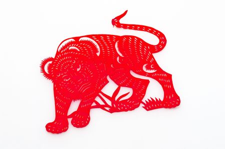 tiger,This is a picture of the Chinese paper cutting. Paper-cutting is one of the traditional Chinese arts and crafts.の写真素材