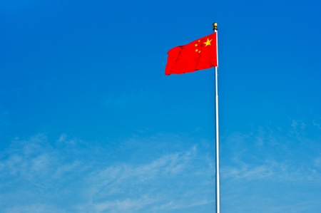 Chinese National Flag at Tianâanmen Square.The Chinese national flag waving in the wind at Tianâanmen Square, Beijing, China.の写真素材