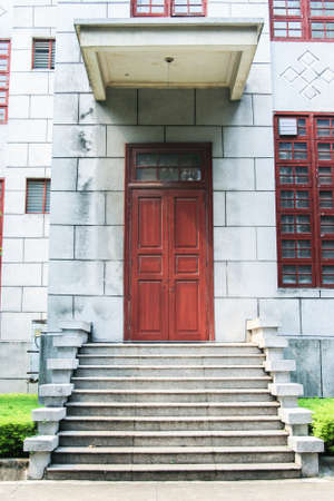 building with red wooden doorのeditorial素材