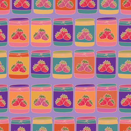 vector hand drawn strawberry jam jars seamless pattern perfectのイラスト素材