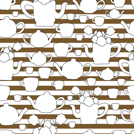 vector hand drawn garden tea party elements seamless patternのイラスト素材