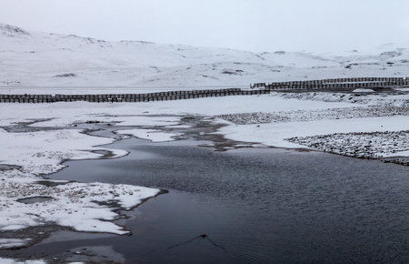 Hoh Xil landscape in Tibet, China, snow-capped and frozen lake. Hue.の写真素材