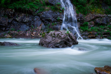 Waterfalls and flowing water in the forest, Zhejiang, China. Selective focus.の写真素材