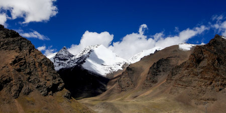 Snow-capped mountain scenery in Tibet, Chinaの写真素材
