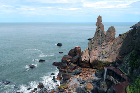 The coastline of Dachen Island, Zhejiang, Chinaの写真素材