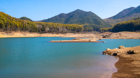 Landscape of mountains and lakes in Taizhou, Zhejiang, China.の写真素材