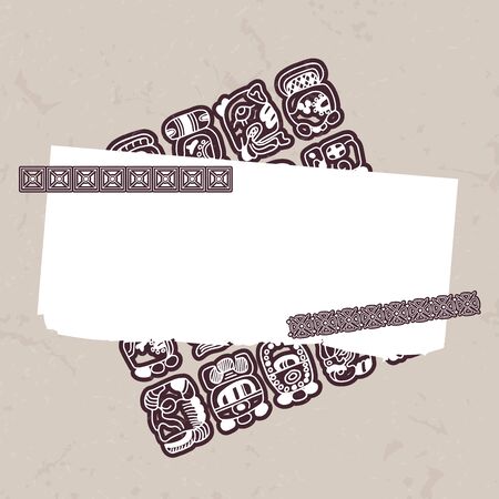 Vector illustration in beige-brown colors with Mayan symbols. Template and pattern. For postcards, for flyers for printing on fabric.のイラスト素材