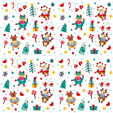 Vector illustration on the theme of the New Year..Bull picture with festive details. For a postcard,...