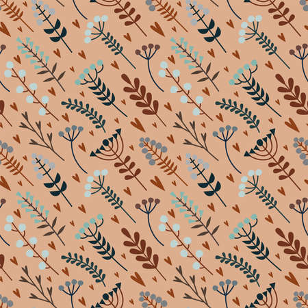 Vector illustration image of decorative flowers. Seamless pattern on a light peach background. For printing on fabric or paper, for interior decoration.のイラスト素材