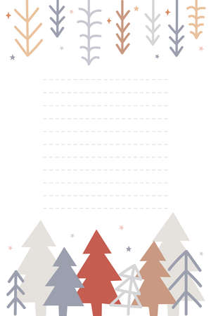 Vector illustration. Blank with Christmas trees. Boho colors. for congratulations, for a notebook, for printing..Flat style.のイラスト素材