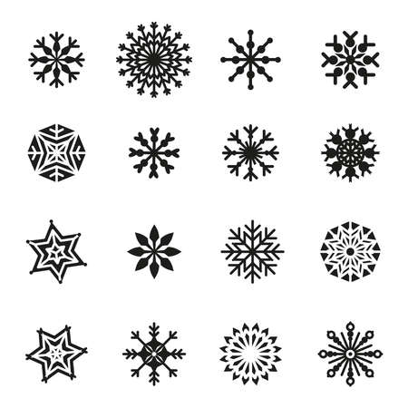 Vector illustration of a New Years set with black snowflakes. For a postcard, for congratulations, for printingのイラスト素材