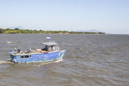 Passenger Boat departing fron San Jorge Pier to Ometepe Island,Rivas, Nicaraguaのeditorial素材