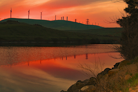 Sunset at Bethany Reservoir, San Joaquin Valley, CA. USA.の写真素材