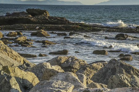 Splashing waves at White point beach, San Pedro, CA. USA.の写真素材