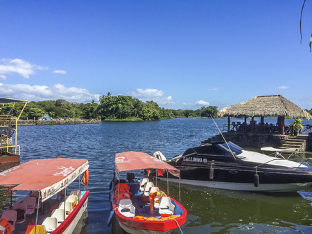 Tourist boats at Granada's islands, Granada, Nicaragua.のeditorial素材