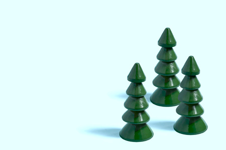 Small wooden Christmas tree on pastel blue background. Minimal style, primitivism. Christmas and New Year conceptの写真素材