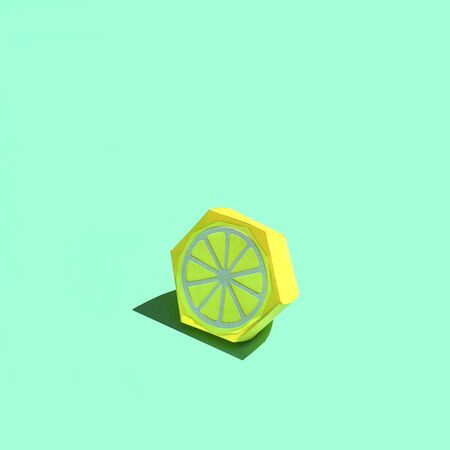 Paper half lemon with shade in bright sunshine. Paper art and craft. Trendy hobby. Minimal artistic food concept. Copy spaceの写真素材