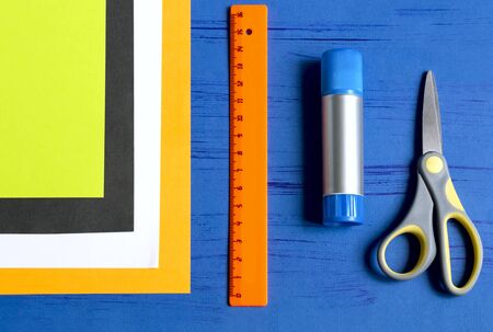 How to make original envelopes for Halloween greetings. Children's art project. DIY concept. Step-by-step photo instruction. Step 1. Preparation of materials and toolsの写真素材