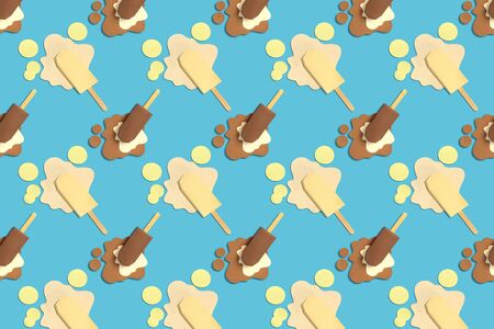 Background with paper ice cream. Seamless summer food background. Colorful pattern. Modern paper art and craftの写真素材