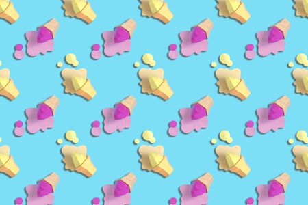 Colorful background with paper ice cream. Seamless bright pattern with paper food. Volumetric handmade paper objects. Modern paper art and craft. Minimal artistic food conceptの写真素材