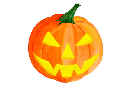 Hand painted watercolor pumpkin Halloween. Watercolor autumn illustration isolated on white background. Jack o lantern pumpkin. Halloween characterの写真素材