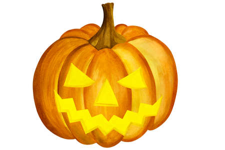 Hand painted watercolor pumpkin Halloween. Watercolor autumn illustration isolated on white background. Jack o lantern pumpkin. Halloween characterの写真素材
