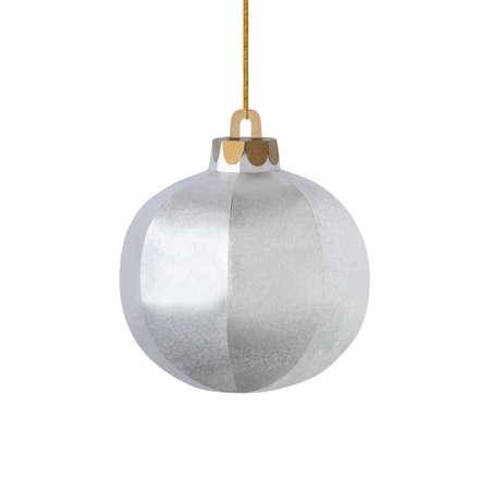 Silvery paper handmade Christmas ball isolated on white background. Paper art and craft. Handmade real paper objects. Christmas and New Year decorの写真素材